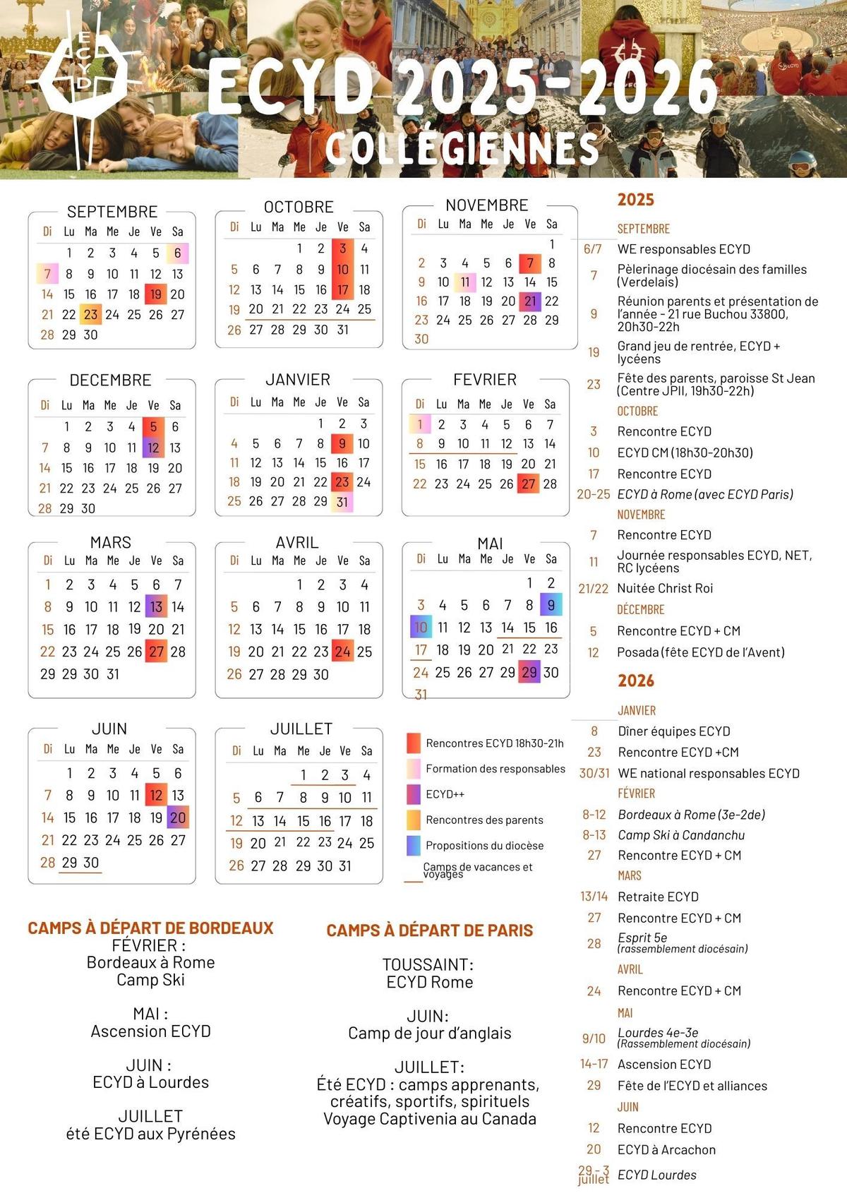 Calendrier ECYD Filles 2025-2026