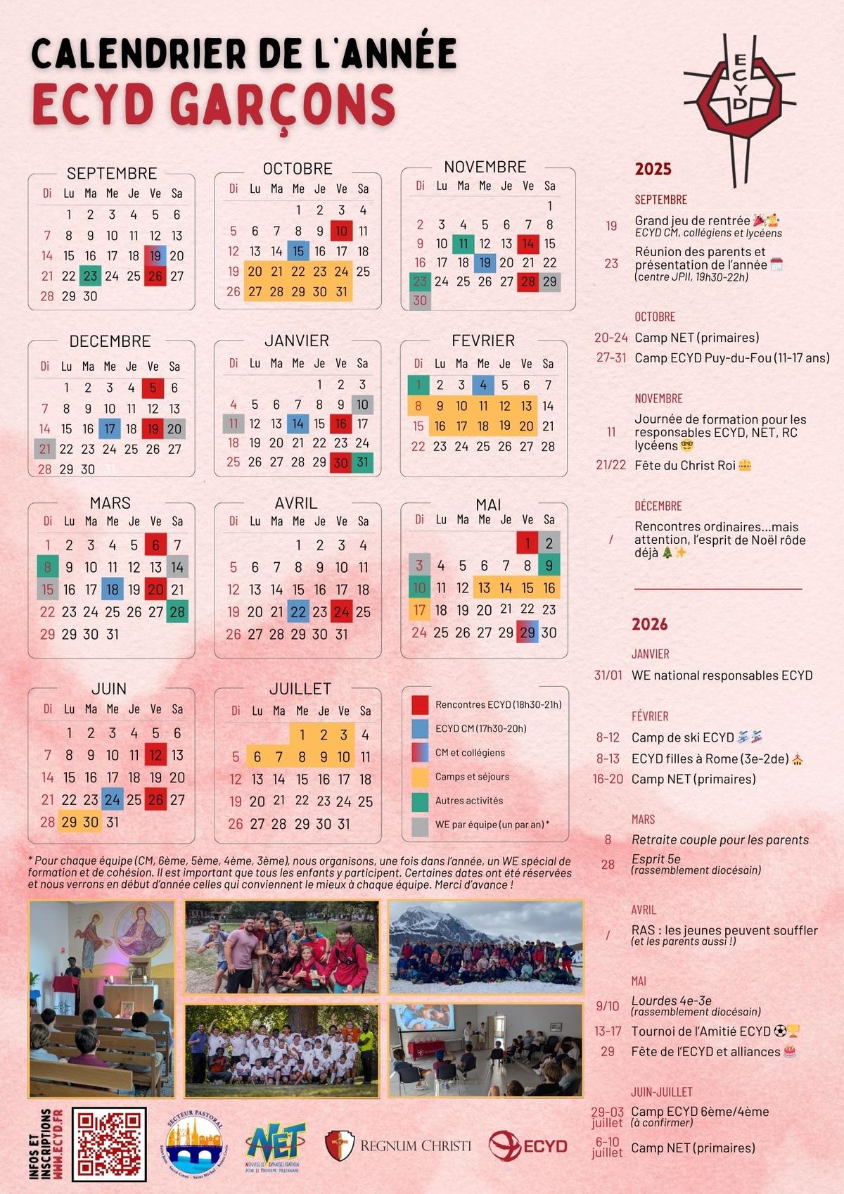 Calendrier ECYD garçons 2025-2026