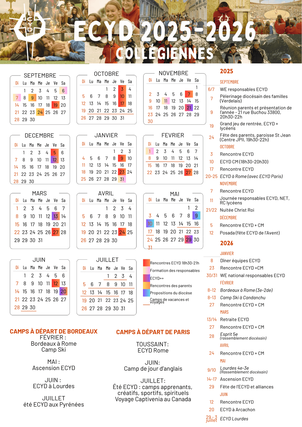 Calendrier ECYD Filles 2025-2026